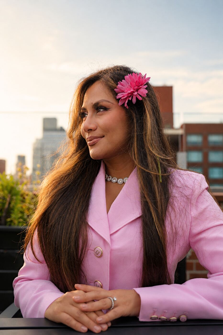 Personal brand session at golden hour on a rooftop