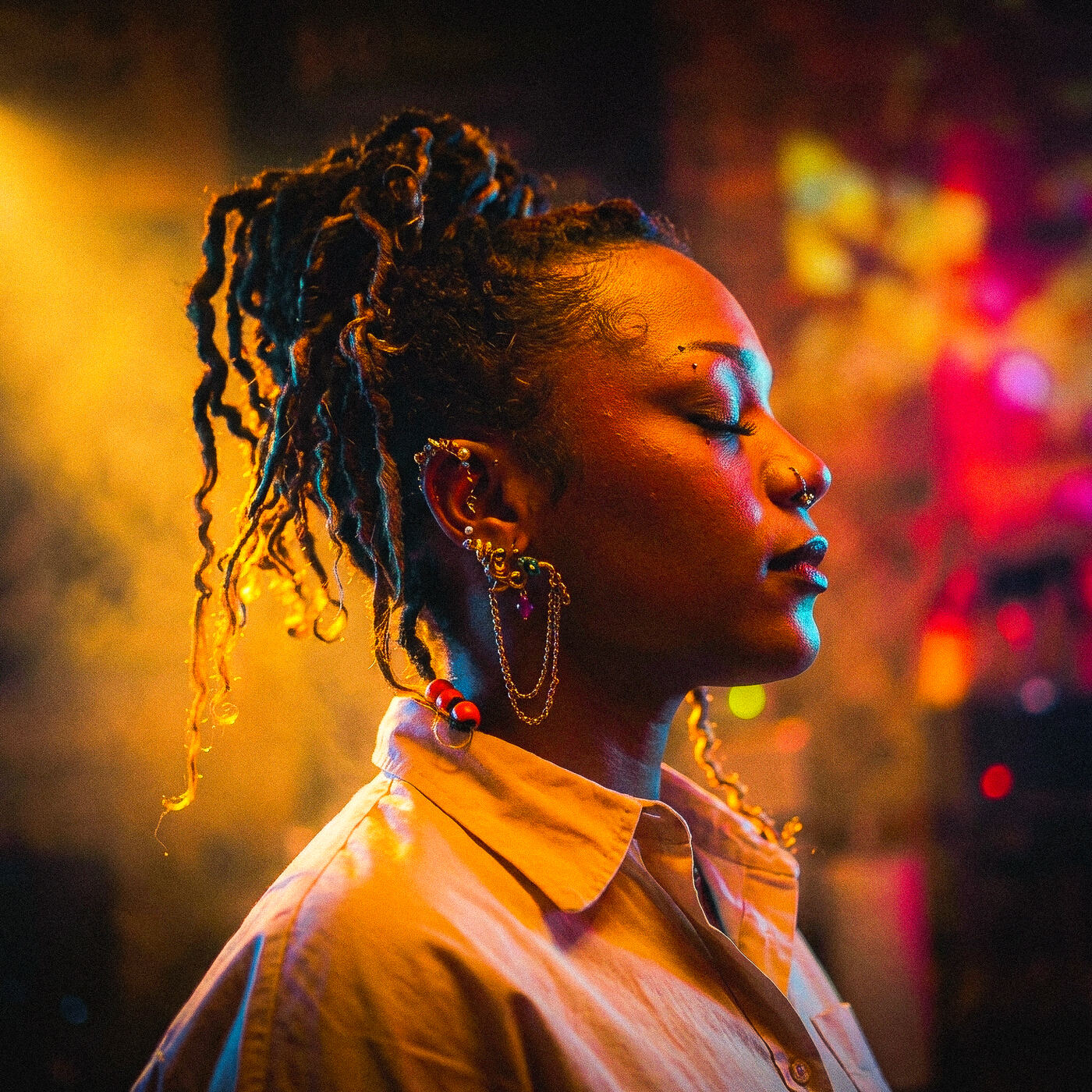 Performer under golden stage light